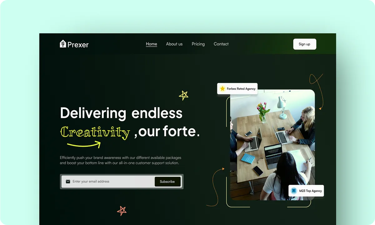 Prexer brand website for creative agencies